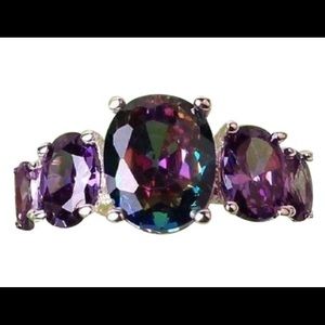 Sterling Silver Mystic Rainbow Topaz Amethyst Ring
